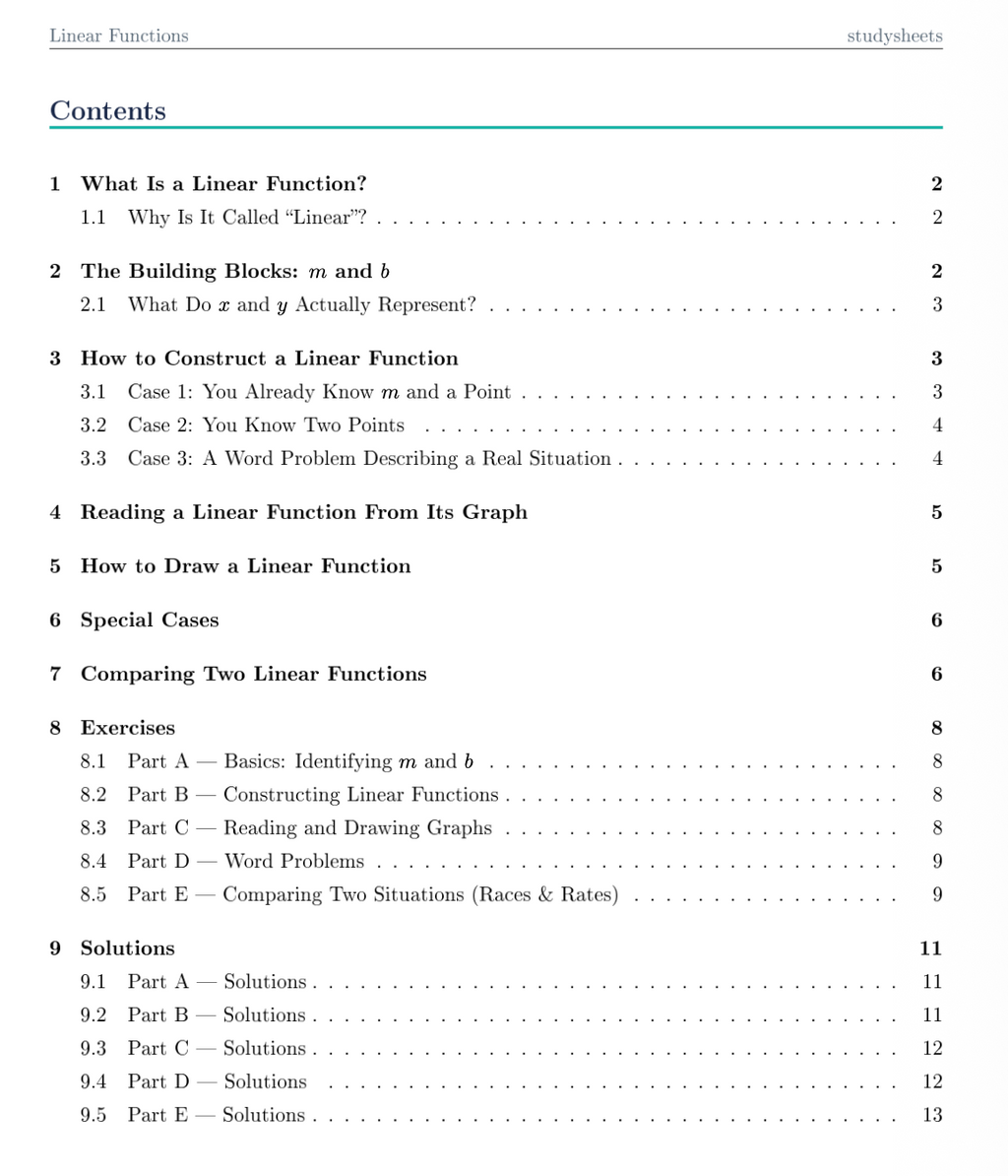 Linear Functions Study Script
