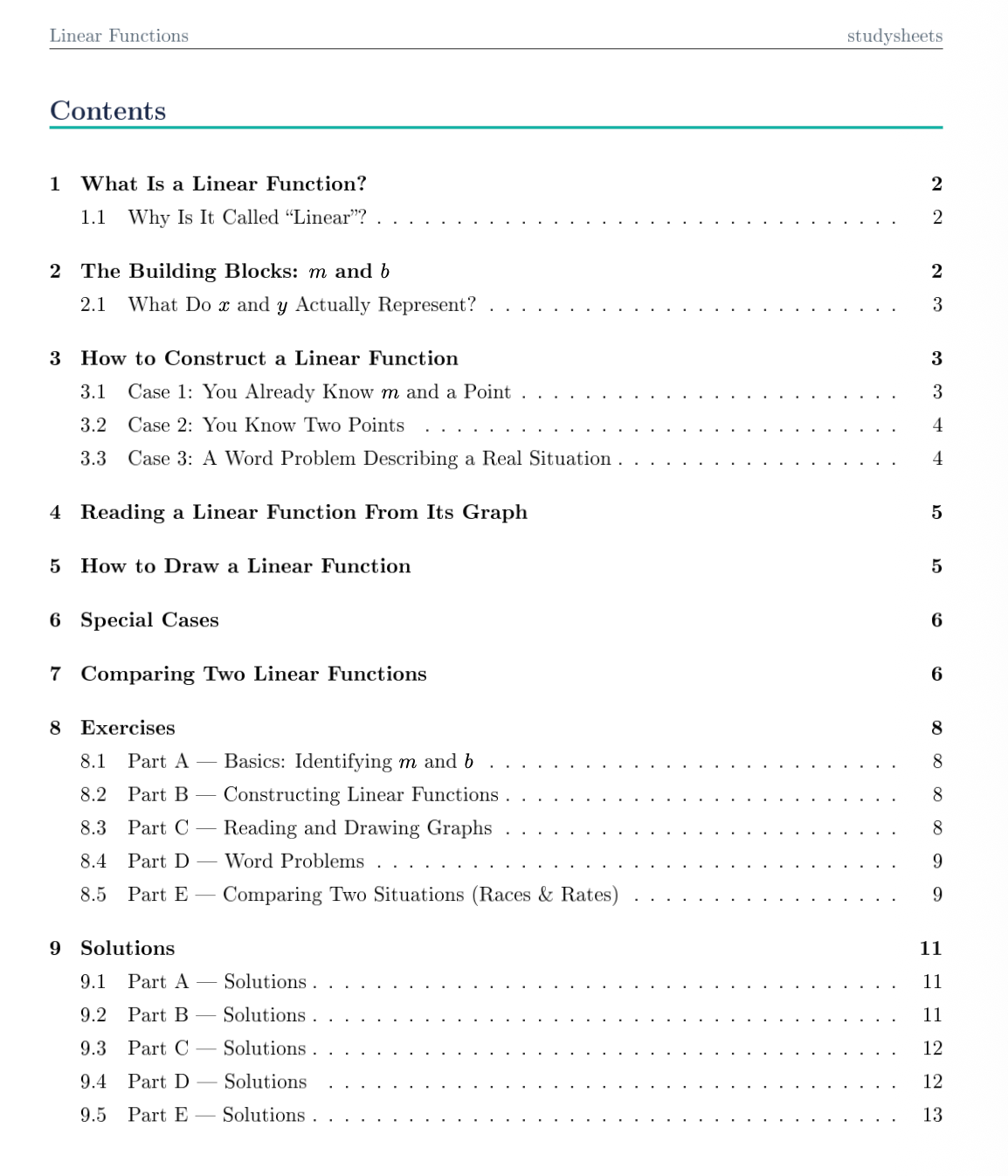 Linear Functions Study Script