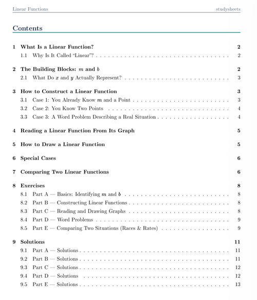 Linear Functions Study Script
