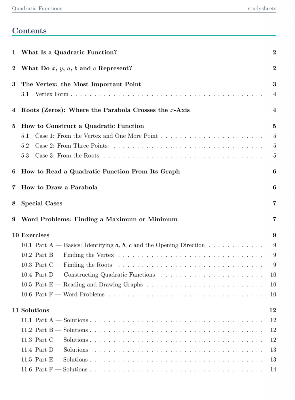 Quadratic Function Study Script