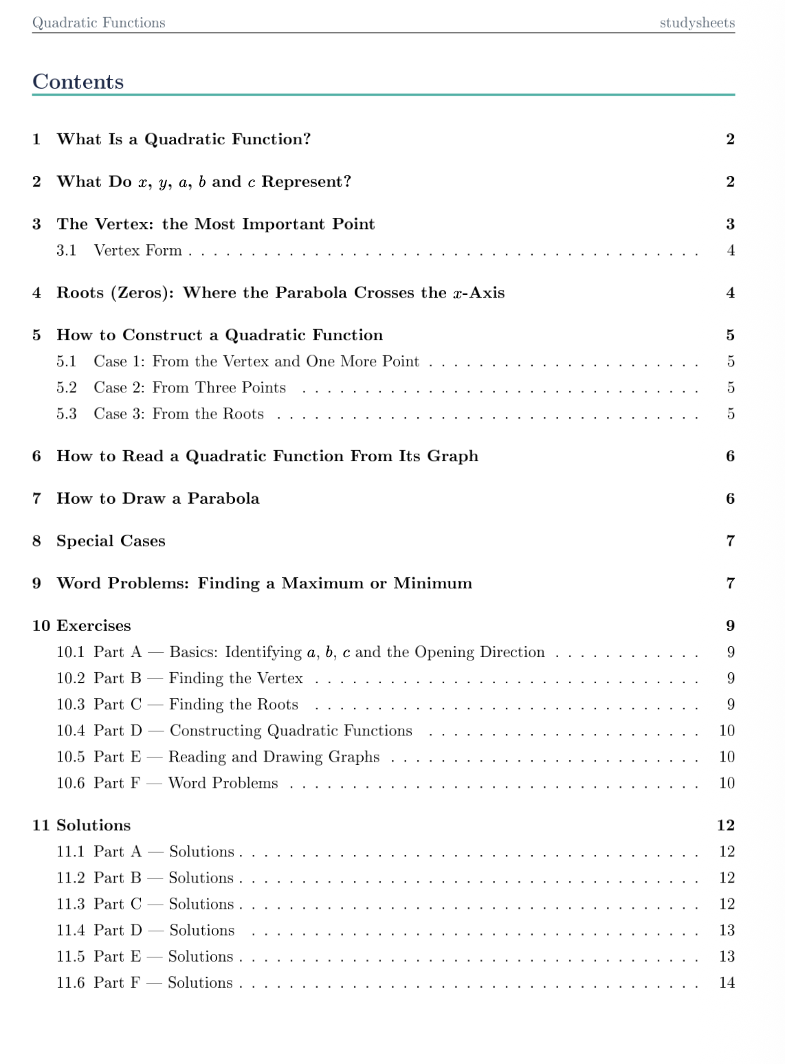 Quadratic Function Study Script