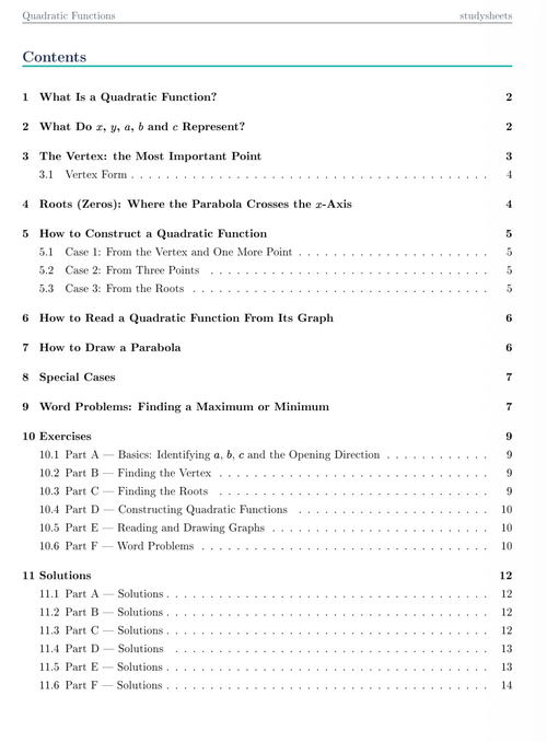 Quadratic Function Study Script