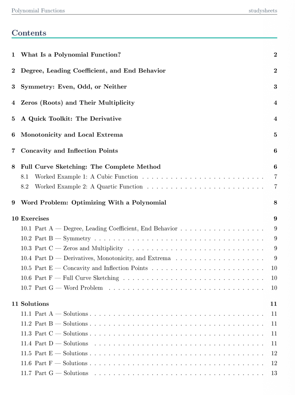 Polynomial Functions Study Script