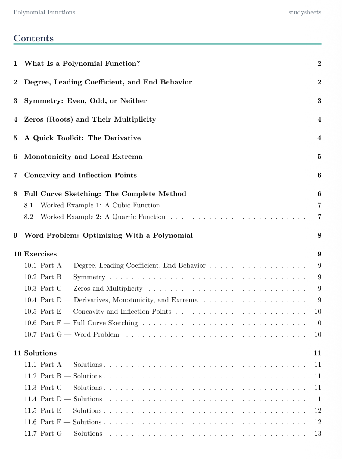 Polynomial Functions Study Script