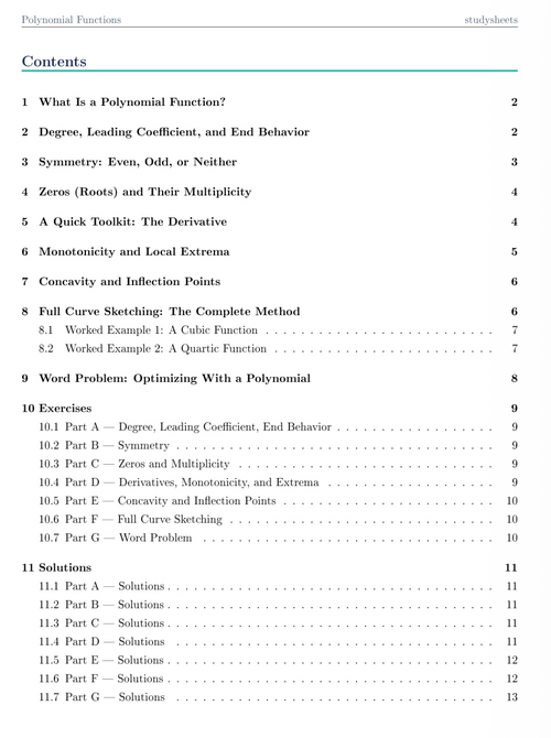 Polynomial Functions Study Script